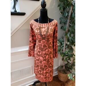 Attention Midi Dress Women XXL Multicolor Coral Honeycomb and Zebra Pattern